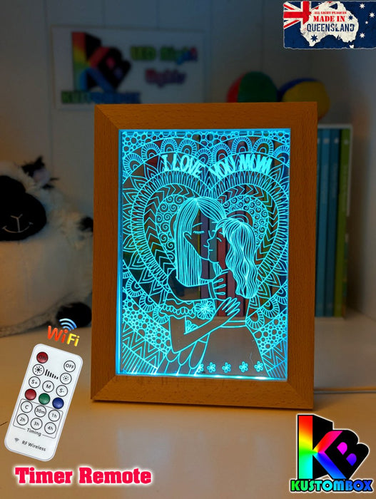 Mother and Daughter Personalised Name Timber Frame USB 3D LED Night Light Lamp - KustomboxNight Lights & Ambient LightingKustomboxTimber Frame Light - $34.99
