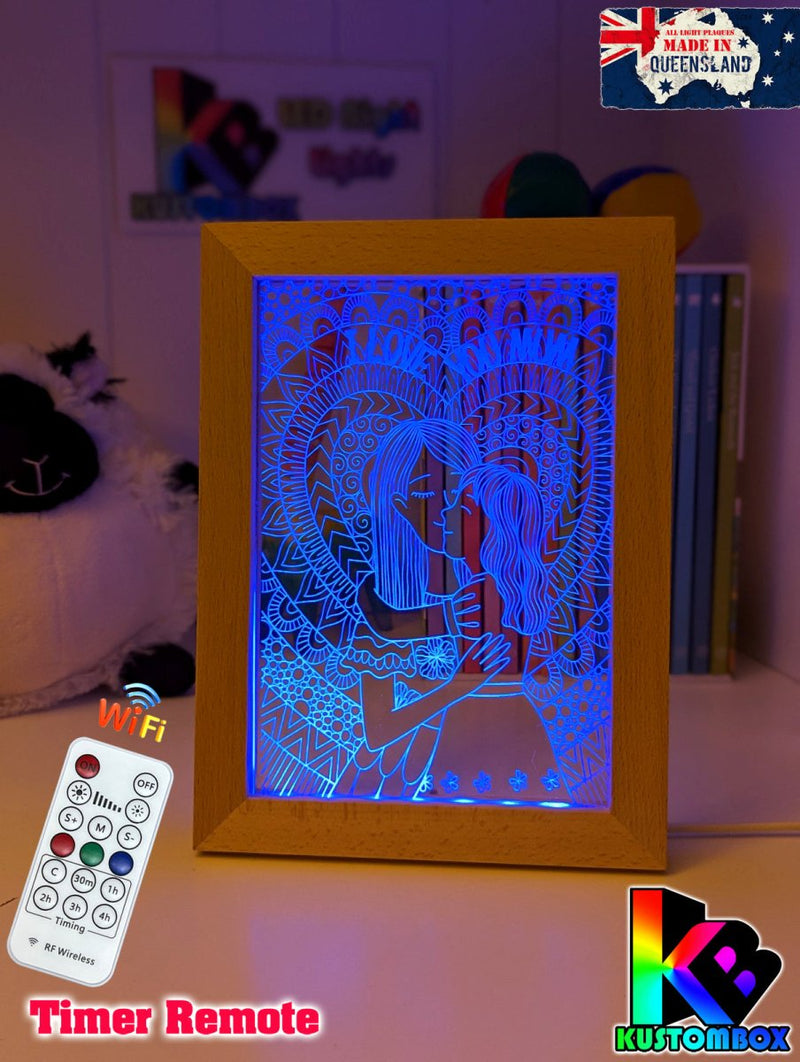 Mother and Daughter Personalised Name Timber Frame USB 3D LED Night Light Lamp - KustomboxNight Lights & Ambient LightingKustomboxTimber Frame Light - $34.99