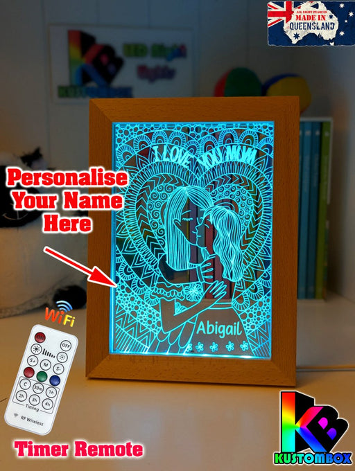 Mother and Daughter Personalised Name Timber Frame USB 3D LED Night Light Lamp - KustomboxNight Lights & Ambient LightingKustomboxTimber Frame Light - $34.99