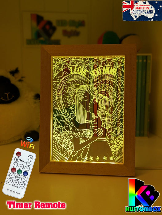 Mother and Daughter Personalised Name Timber Frame USB 3D LED Night Light Lamp - KustomboxNight Lights & Ambient LightingKustomboxTimber Frame Light - $34.99
