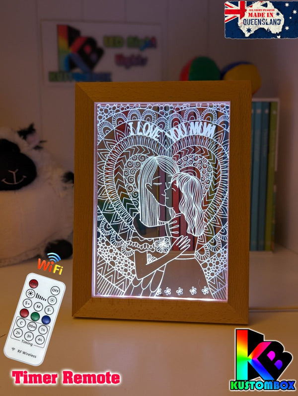 Mother and Daughter Personalised Name Timber Frame USB 3D LED Night Light Lamp - KustomboxNight Lights & Ambient LightingKustomboxTimber Frame Light - $34.99