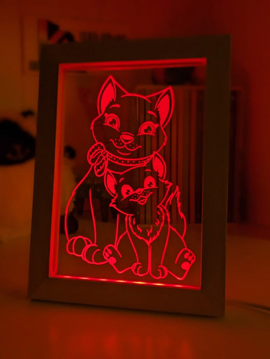 Mother Cat & Baby Kitten - Personalised Name Timber Frame USB 3D LED Night Light Lamp - KustomboxNight Lights & Ambient LightingKustomboxTimber Frame Light - $34.99