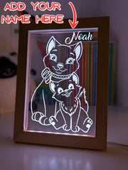 Mother Cat & Baby Kitten - Personalised Name Timber Frame USB 3D LED Night Light Lamp - KustomboxNight Lights & Ambient LightingKustomboxTimber Frame Light - $34.99