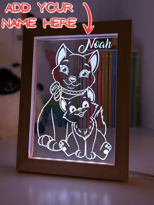 Mother Cat & Baby Kitten - Personalised Name Timber Frame USB 3D LED Night Light Lamp - KustomboxNight Lights & Ambient LightingKustomboxTimber Frame Light - $34.99