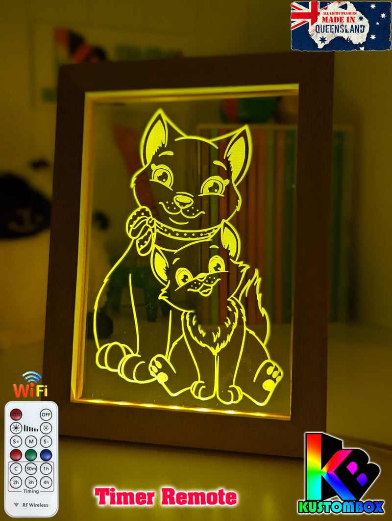 Mother Cat & Baby Kitten - Personalised Name Timber Frame USB 3D LED Night Light Lamp - KustomboxNight Lights & Ambient LightingKustomboxTimber Frame Light - $34.99