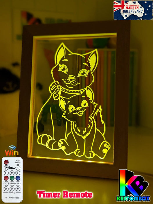 Mother Cat & Baby Kitten - Personalised Name Timber Frame USB 3D LED Night Light Lamp - KustomboxNight Lights & Ambient LightingKustomboxTimber Frame Light - $34.99