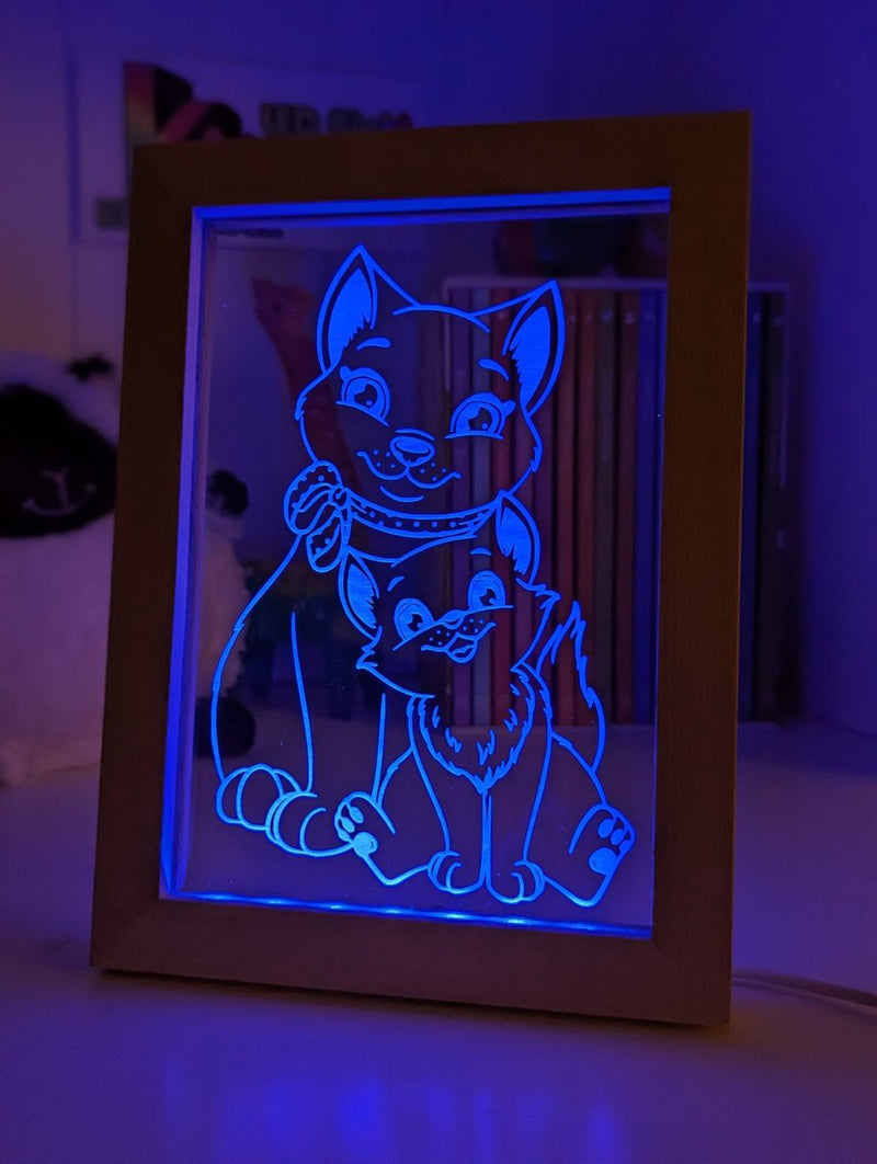 Mother Cat & Baby Kitten - Personalised Name Timber Frame USB 3D LED Night Light Lamp - KustomboxNight Lights & Ambient LightingKustomboxTimber Frame Light - $34.99