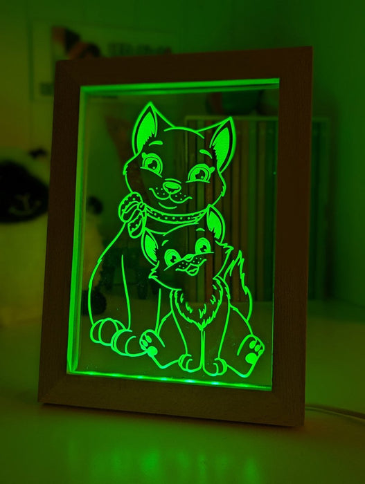 Mother Cat & Baby Kitten - Personalised Name Timber Frame USB 3D LED Night Light Lamp - KustomboxNight Lights & Ambient LightingKustomboxTimber Frame Light - $34.99