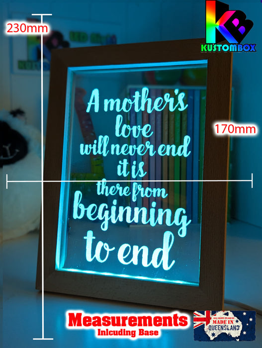 A Mothers Love Will Never End Motivational Quote 3D LED Night Light