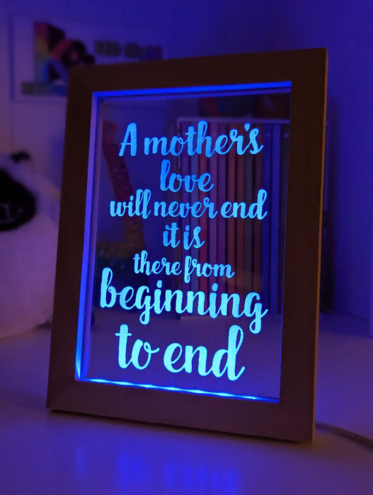 A Mothers Love Will Never End Motivational Quote 3D LED Night Light