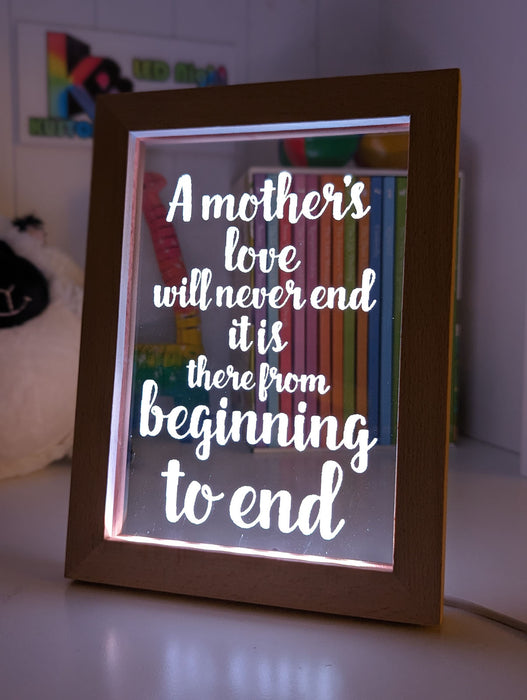 A Mothers Love Will Never End Motivational Quote 3D LED Night Light