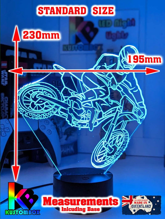 Motorbike Moto Cross Dirt Bike Rider 3D LED Night Light Lamp - KustomboxNight Lights & Ambient LightingKustomboxStandard SizeWhite Crack Base