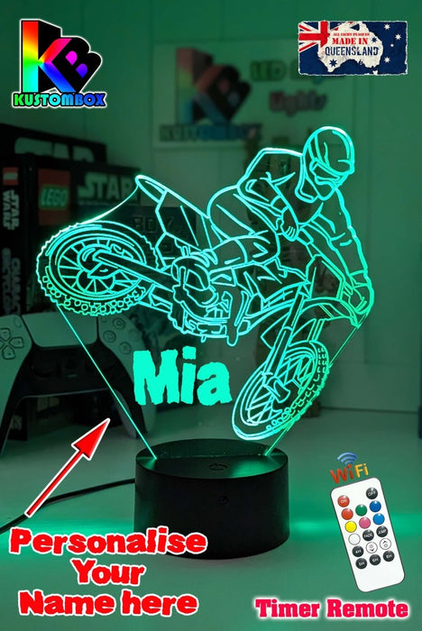 Motorbike Moto Cross Dirt Bike Rider 3D LED Night Light Lamp - KustomboxNight Lights & Ambient LightingKustomboxStandard SizeWhite Crack Base