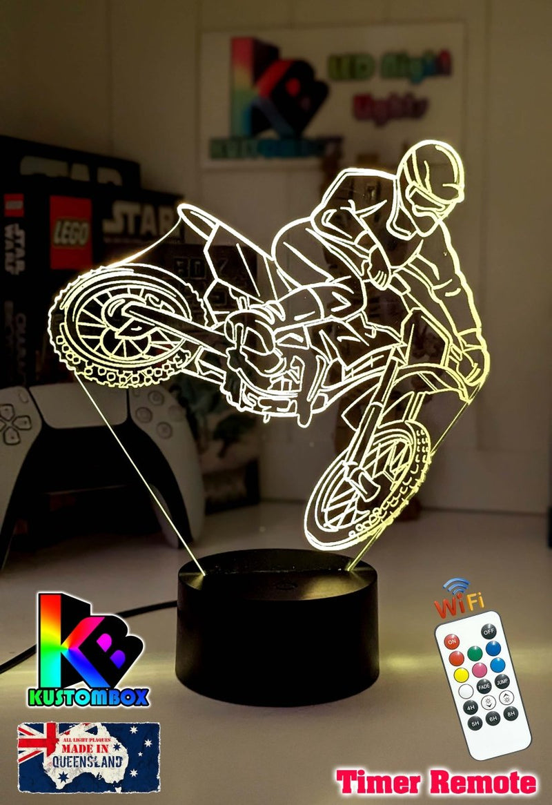 Motorbike Moto Cross Dirt Bike Rider 3D LED Night Light Lamp - KustomboxNight Lights & Ambient LightingKustomboxStandard SizeWhite Crack Base