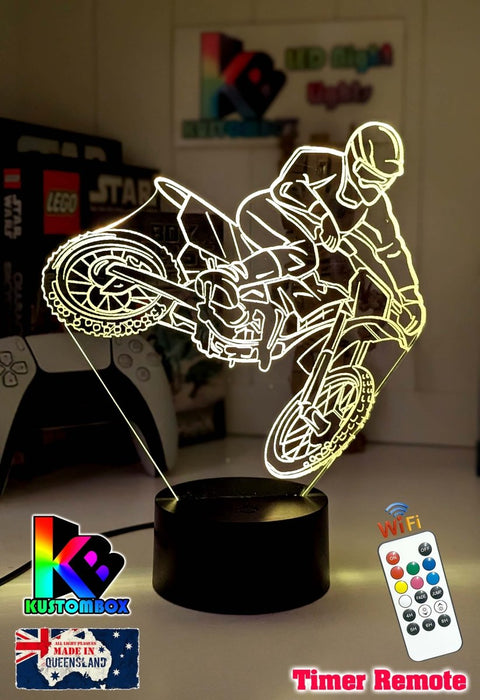 Motorbike Moto Cross Dirt Bike Rider 3D LED Night Light Lamp - KustomboxNight Lights & Ambient LightingKustomboxStandard SizeWhite Crack Base