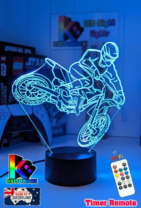 Motorbike Moto Cross Dirt Bike Rider 3D LED Night Light Lamp - KustomboxNight Lights & Ambient LightingKustomboxStandard SizeWhite Crack Base