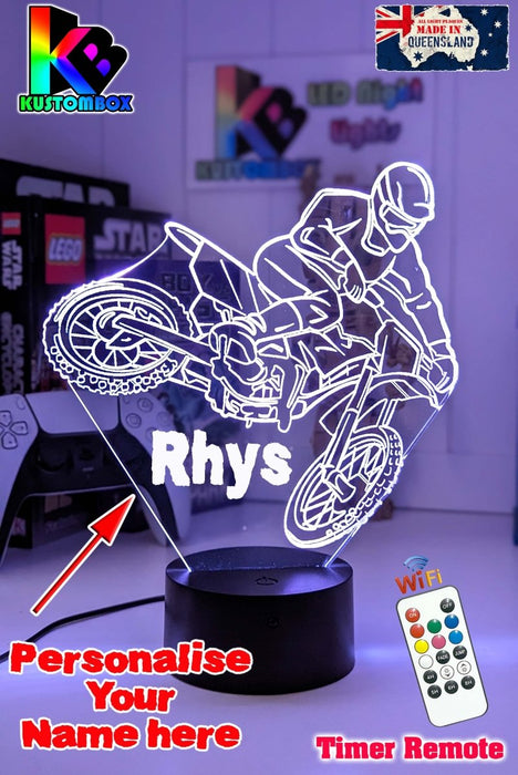 Motorbike Moto Cross Dirt Bike Rider 3D LED Night Light Lamp - KustomboxNight Lights & Ambient LightingKustomboxStandard SizeWhite Crack Base