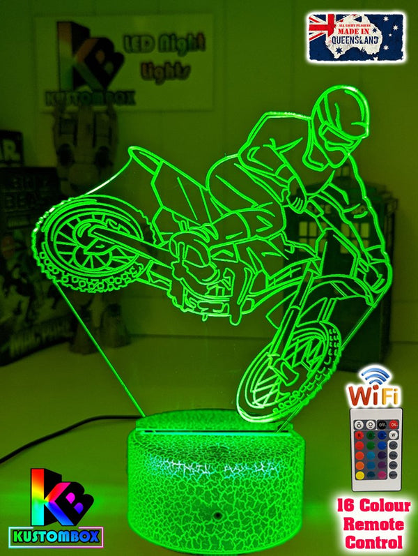 Motorbike Moto Cross Dirt Bike Rider 3D LED Night Light Lamp - KustomboxNight Lights & Ambient LightingKustomboxStandard SizeWhite Crack Base