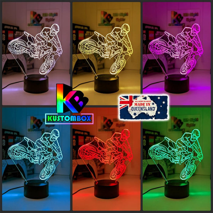 Motorbike Moto Cross Dirt Bike Rider 3D LED Night Light Lamp - KustomboxNight Lights & Ambient LightingKustomboxStandard SizeWhite Crack Base