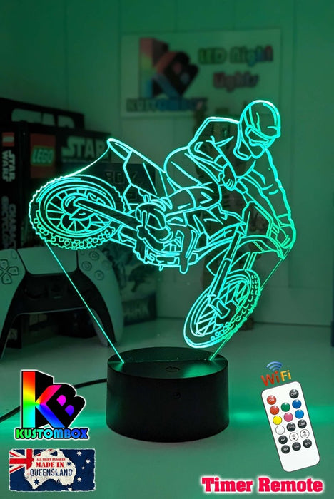 Motorbike Moto Cross Dirt Bike Rider 3D LED Night Light Lamp - KustomboxNight Lights & Ambient LightingKustomboxStandard SizeWhite Crack Base