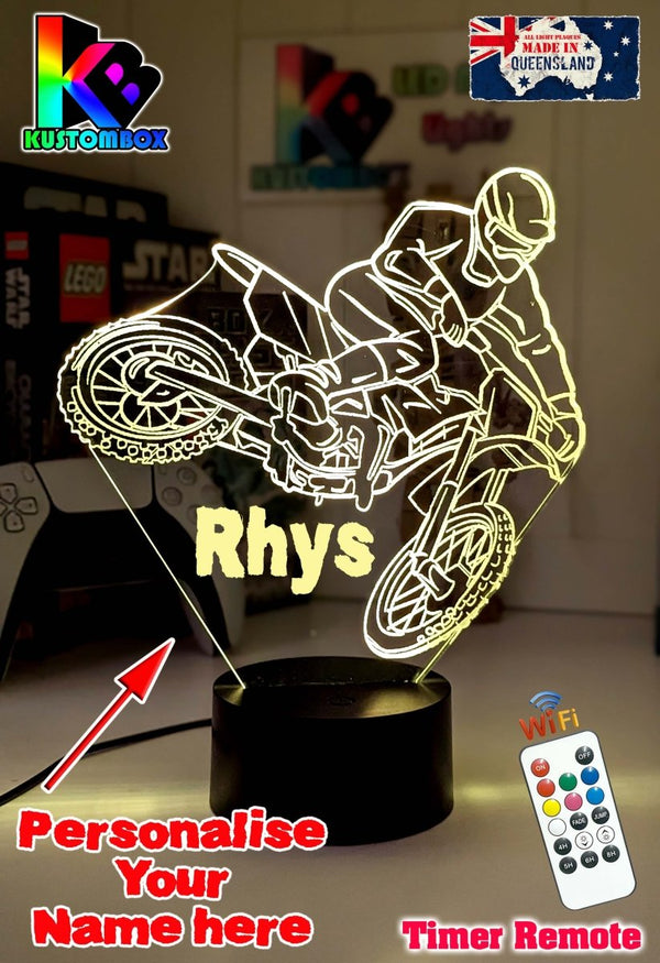 Motorbike Moto Cross Dirt Bike Rider 3D LED Night Light Lamp - KustomboxNight Lights & Ambient LightingKustomboxStandard SizeWhite Crack Base