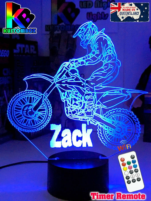 Motorcross Dirt Bike Motor Personalised 3D LED Night Light - KustomboxNight Lights & Ambient LightingKustomboxStandard Size No NameWhite Crack Base