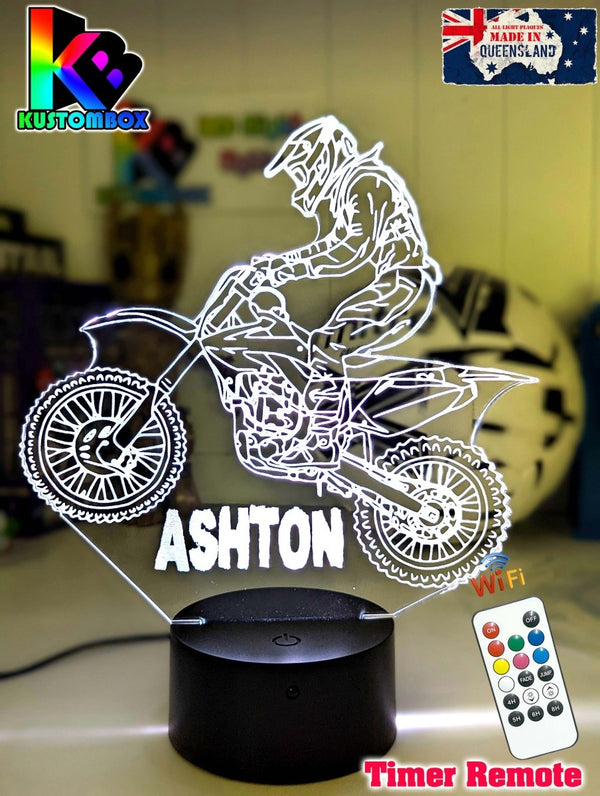 Motorcross Dirt Bike Motor Personalised 3D LED Night Light - KustomboxNight Lights & Ambient LightingKustomboxStandard Size No NameWhite Crack Base