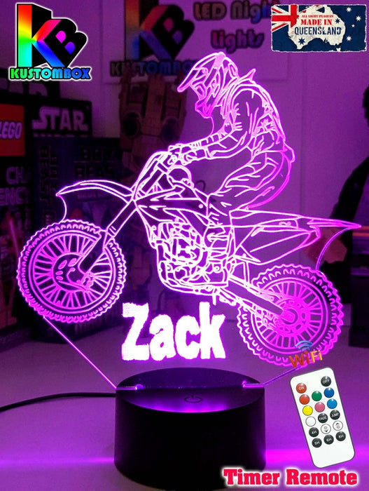 Motorcross Dirt Bike Motor Personalised 3D LED Night Light - KustomboxNight Lights & Ambient LightingKustomboxStandard Size No NameWhite Crack Base