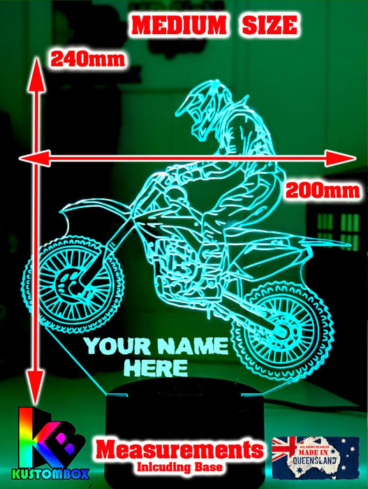 Motorcross Dirt Bike Motor Personalised 3D LED Night Light - KustomboxNight Lights & Ambient LightingKustomboxStandard Size No NameWhite Crack Base