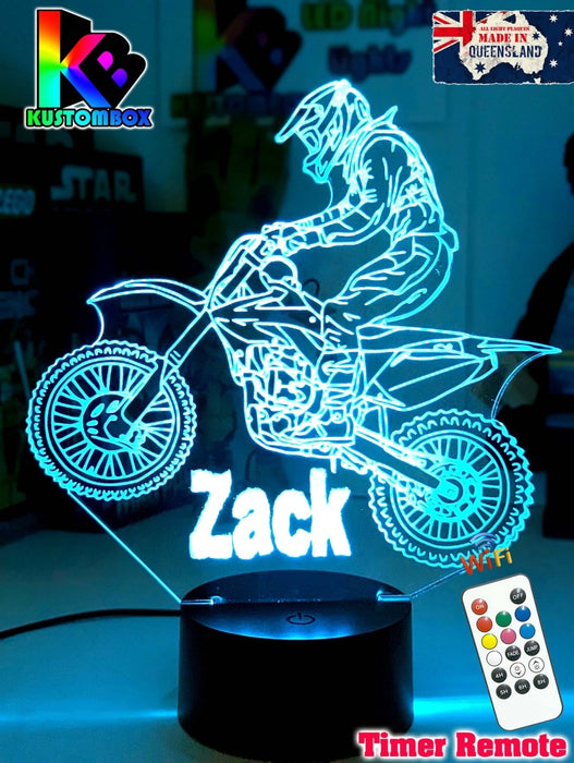 Motorcross Dirt Bike Motor Personalised 3D LED Night Light - KustomboxNight Lights & Ambient LightingKustomboxStandard Size No NameWhite Crack Base