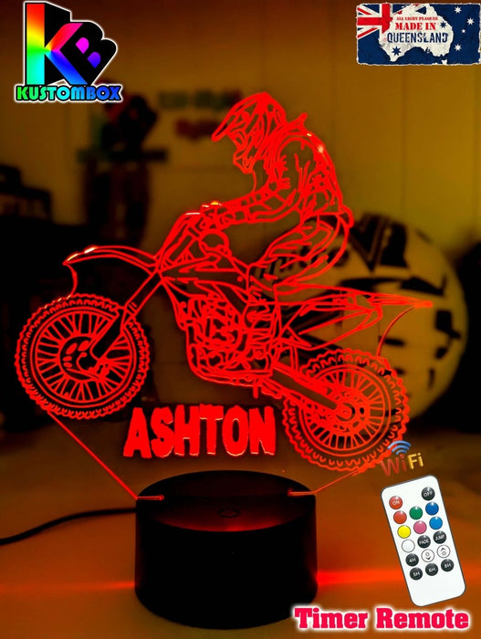 Motorcross Dirt Bike Motor Personalised 3D LED Night Light - KustomboxNight Lights & Ambient LightingKustomboxStandard Size No NameWhite Crack Base