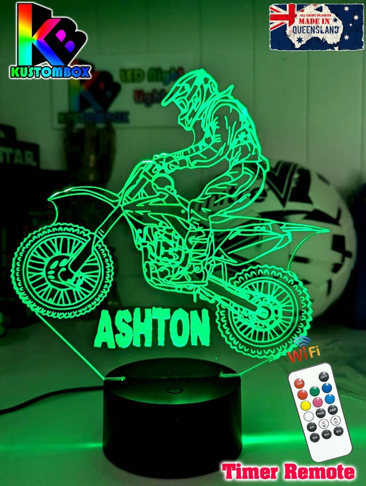 Motorcross Dirt Bike Motor Personalised 3D LED Night Light - KustomboxNight Lights & Ambient LightingKustomboxStandard Size No NameWhite Crack Base