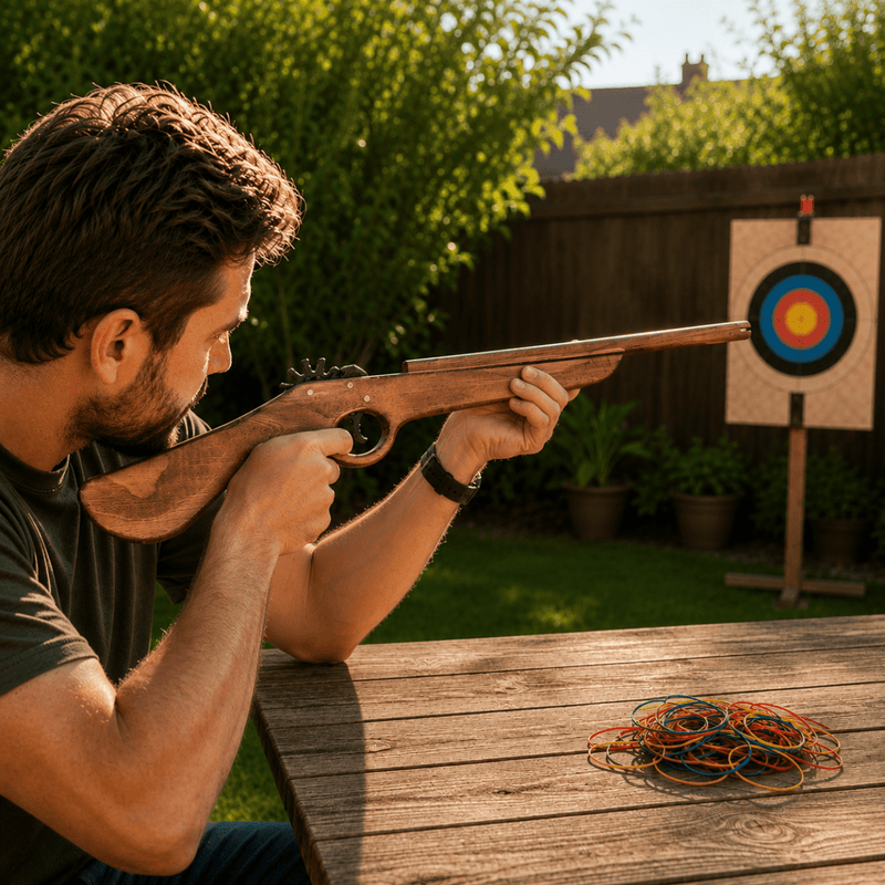 Musket Rifle Gun Wooden Rubber Band Toy Classic Timber Toy