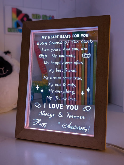 My Heart Beats Anniversary Date Quote 3D LED Night Light