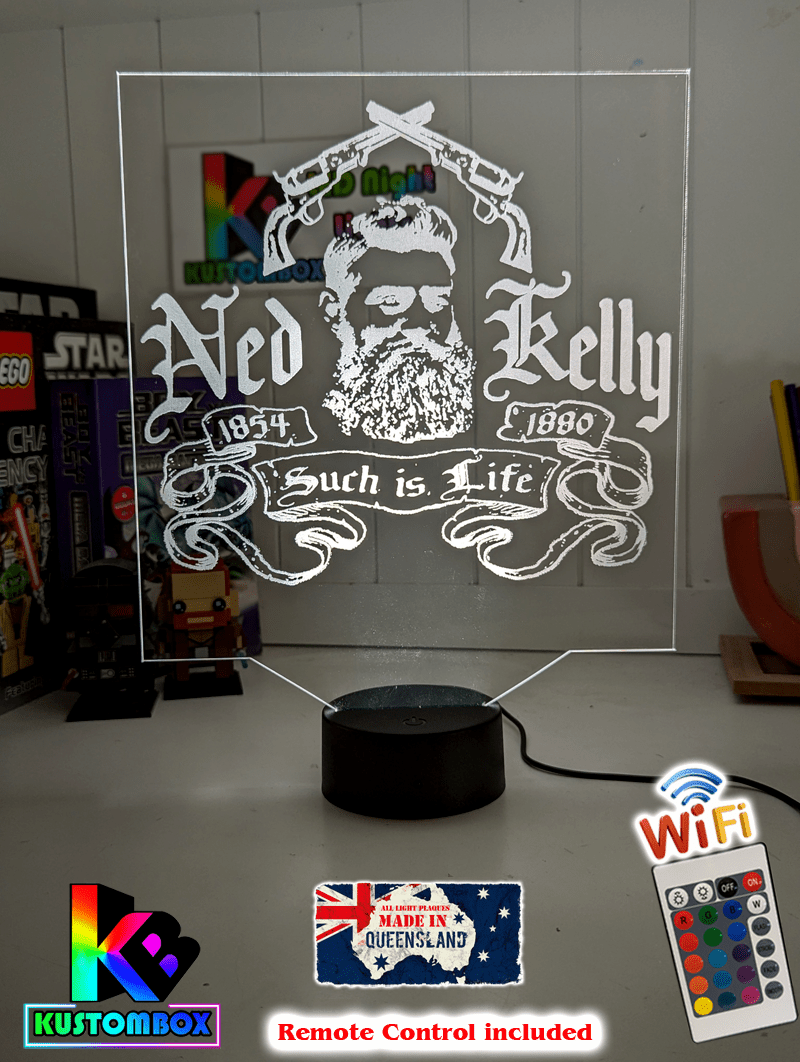 Ned Kelly Such is Life Wanted Dead or Alive 3D LED Night Light Mancave Bar Room - KustomboxNight Lights & Ambient LightingKustomboxStandard Size no Name