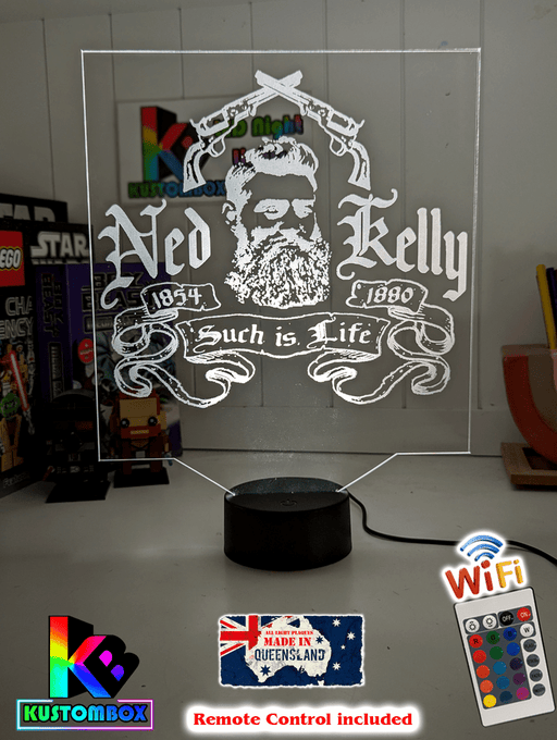 Ned Kelly Such is Life Wanted Dead or Alive 3D LED Night Light Mancave Bar Room - KustomboxNight Lights & Ambient LightingKustomboxStandard Size no Name