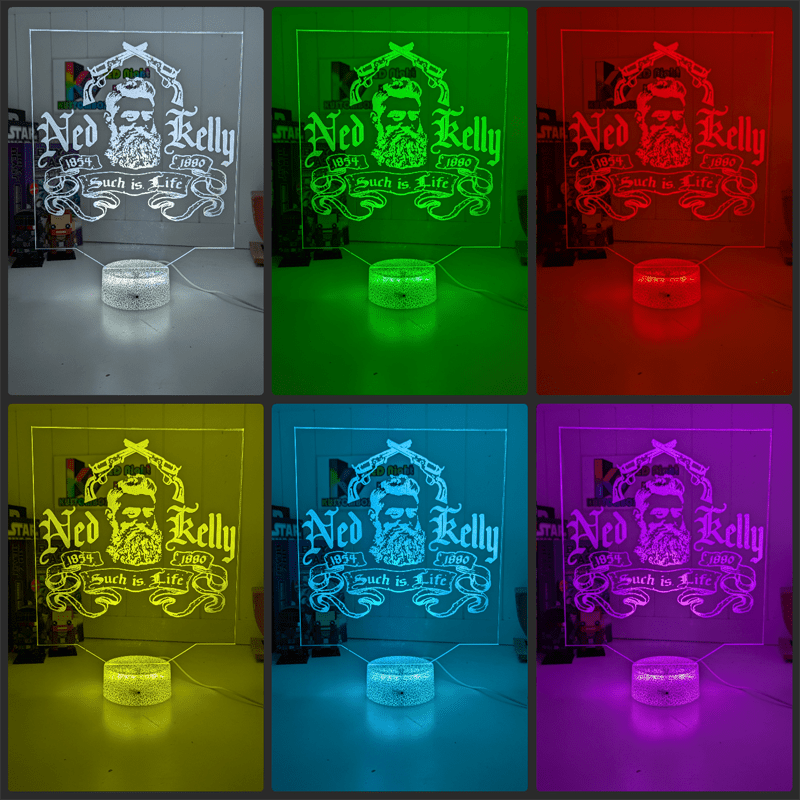 Ned Kelly Such is Life Wanted Dead or Alive 3D LED Night Light Mancave Bar Room - KustomboxNight Lights & Ambient LightingKustomboxStandard Size no Name