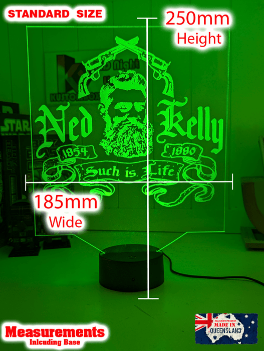 Ned Kelly Such is Life Wanted Dead or Alive 3D LED Night Light Mancave Bar Room - KustomboxNight Lights & Ambient LightingKustomboxStandard Size no Name
