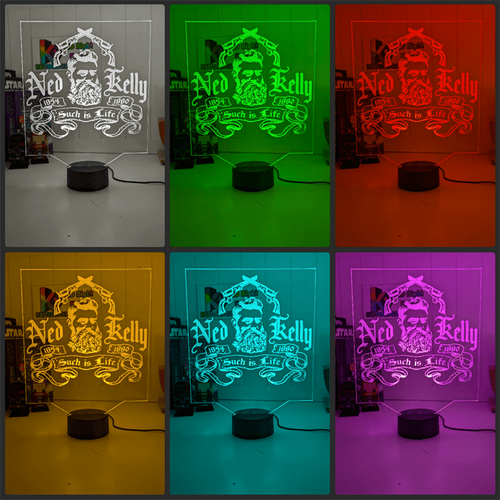 Ned Kelly Such is Life Wanted Dead or Alive 3D LED Night Light Mancave Bar Room - KustomboxNight Lights & Ambient LightingKustomboxStandard Size no Name