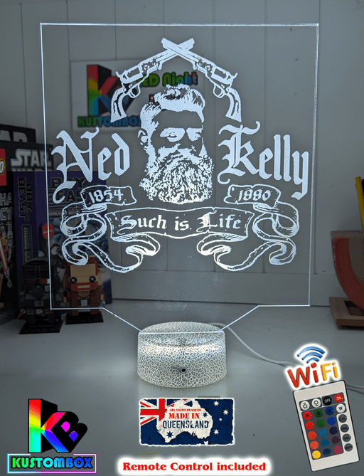 Ned Kelly Such is Life Wanted Dead or Alive 3D LED Night Light Mancave Bar Room - KustomboxNight Lights & Ambient LightingKustomboxStandard Size no Name