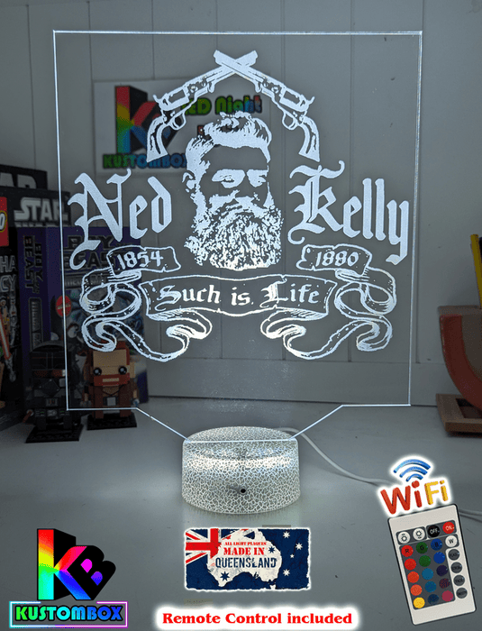 Ned Kelly Such is Life Wanted Dead or Alive 3D LED Night Light Mancave Bar Room - KustomboxNight Lights & Ambient LightingKustomboxStandard Size no Name