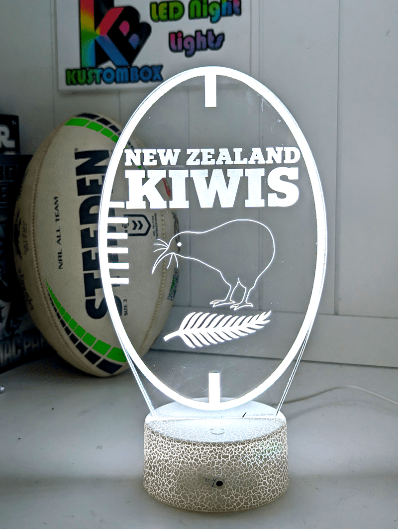 NEW ZEALAND KIWIS Rugby League Ball Personalised Name 3D LED Night Light Lamp - KustomboxNight Lights & Ambient LightingKustomboxStandard Size