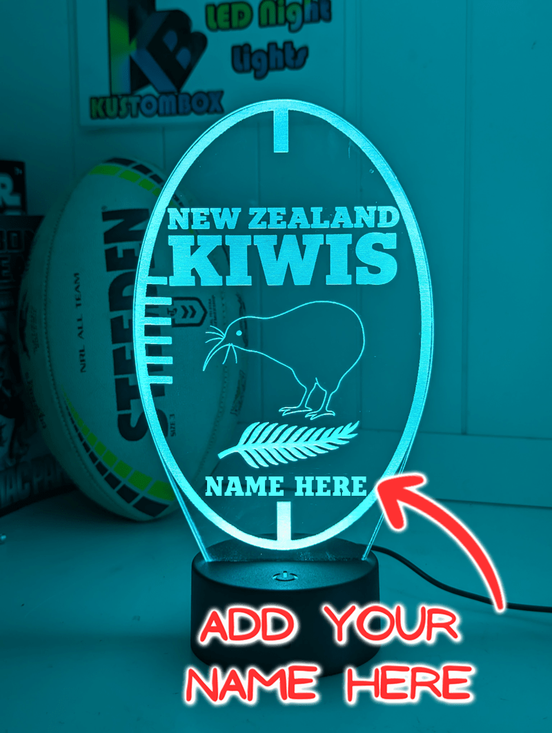 NEW ZEALAND KIWIS Rugby League Ball Personalised Name 3D LED Night Light Lamp - KustomboxNight Lights & Ambient LightingKustomboxStandard Size