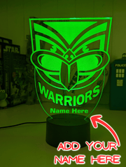 New Zealand Warriors 3D LED Night Light Personalised Name Lamp 16 Colour Remote - KustomboxNight Lights & Ambient LightingKustomboxStandard Size - Personalised Name