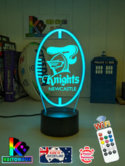 Custom Newcastle Knights LED lamp with engraved name, multi-colour lighting for rugby league fans, ball shape original logoLightingKustomboxStandard Size