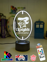 Personalised Newcastle Knights LED night light featuring team logo outline and custom engraving, ball shape original logo 