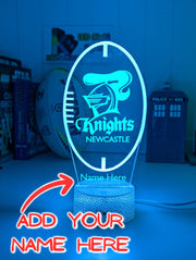 Newcastle Knights logo 3D acrylic light with 16-colour remote, ideal NRL gift for bedroom or bar, ball shape original logo. white crackle base