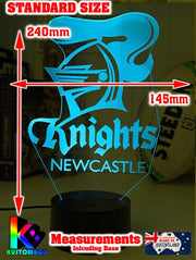 Newcastle Knights logo 3D acrylic light with 16-colour remote, ideal NRL gift for bedroom or bar, original logo Standard small Size lamp