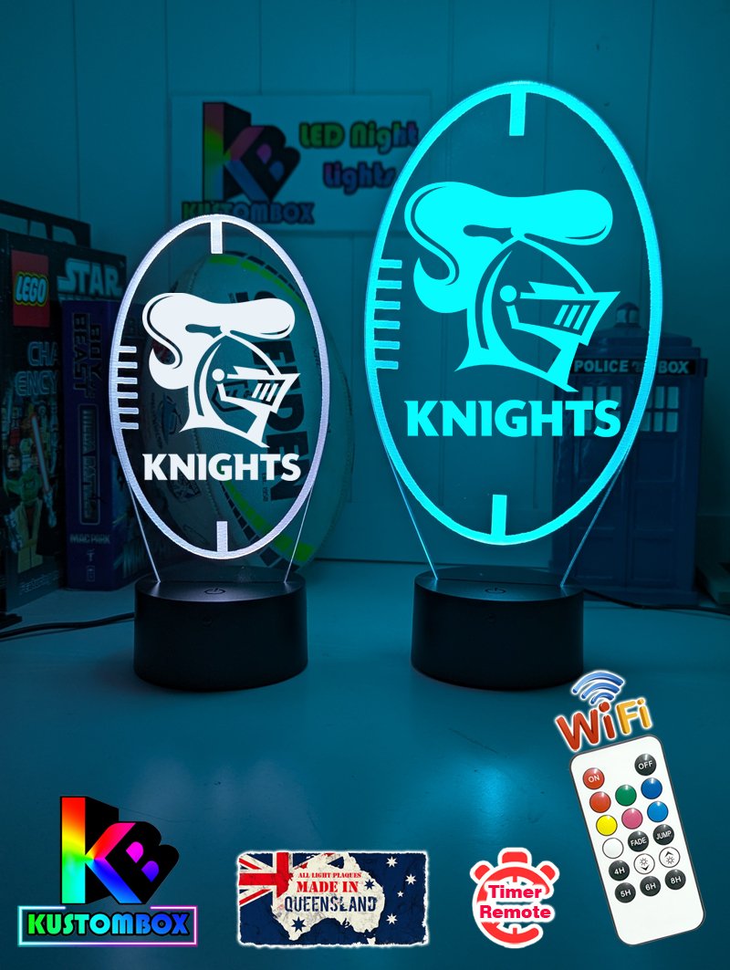 Custom Newcastle Knights LED lamp with 7-colour glow, perfect NRL-themed gift. Ball shaped light 