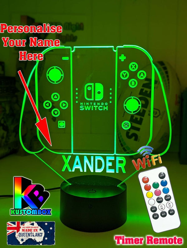 Nintendo Switch Personalised Name Gamer Controller 3d Led Night Light Lamp - KustomboxNight Lights & Ambient LightingKustombox215mm HighBlack Base